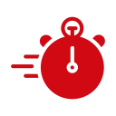 Rote Stoppuhr als Symbol für schnelle Lieferung oder effizientes Zeitmanagement.